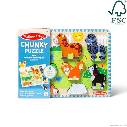 Melissa & Doug Pets Wooden Chunky Puzzle (8 pcs), Educational Screen Free Activity for Toddler, Preschoolers and Kids Ages 2+ - size: 11.95 x 8.95 x 1 inches, style: Pets