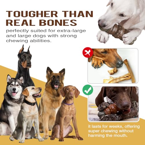 Indestructible Squeaky Dog Chew Toys for Aggressive Chewers, Food Grade Material, Tough Durable Dog Toys for Medium Large Breed (Brown) - color: Brown
