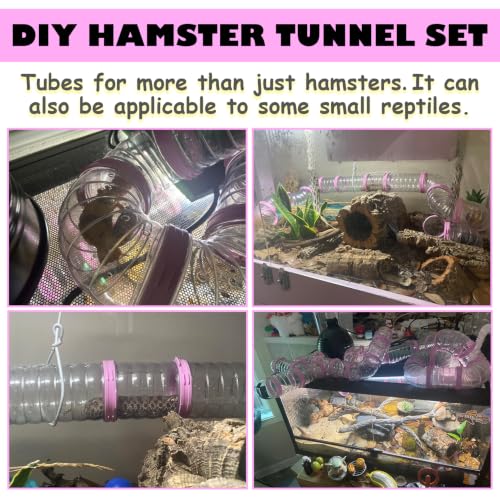 Dwarf Hamster Tubes and Tunnels Set Mouse DIY Toy Transparent Tube Pet Cage Connection Tunnel Kit Syrian Hamster External Accessories Adventure Pipe for Mice Rat(Pink) - color: 【Pink】