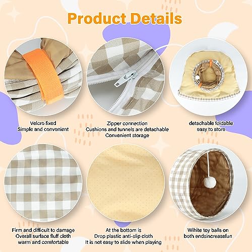 BWOGUE Bunny Tunnel Bed, 2-in-1 Collapsible Rabbit Tunnel Hideout with Mat - color: YellowPlaid