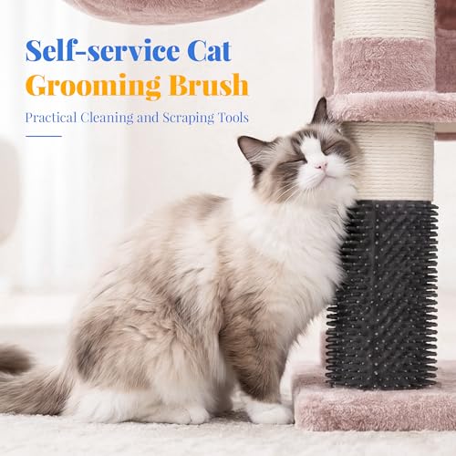 Hey-brother Cat Tree, Multi-Level Tower with 3 Condo, Hairbrush, MPJ035-MMU - color: Muchroom