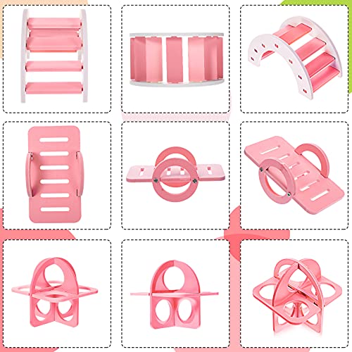 Skylety 5 Pcs Hamster Toys Wooden Accessories, 6.3 x 3.93 x 5.5 inch, Pink - color: Pink