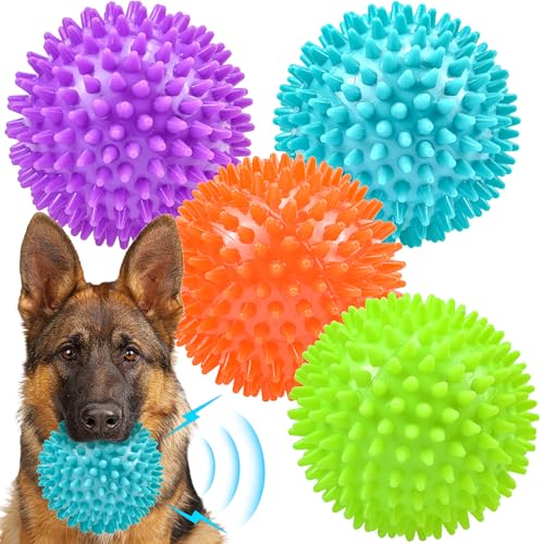 4.5”Dog Balls Squeaky Dogs Toys for Medium Large Dog Toys for Aggressive Chewers Spiky Ball Big Outdoor Chew Dogs Toys