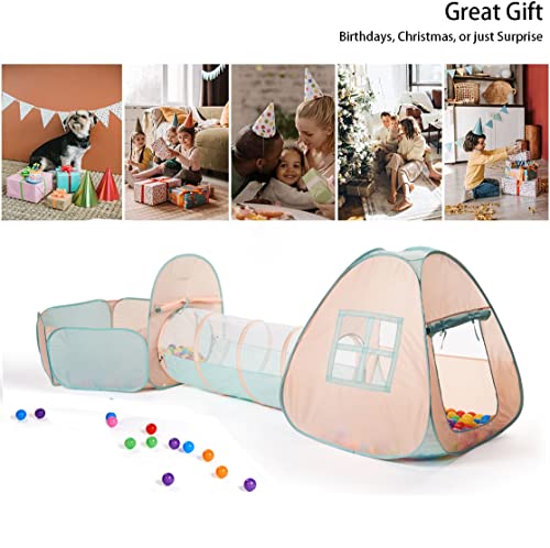 UTEX 3 in 1 Pop Up Play Tent with Ball Pit, Indoor/Outdoor Playhouse - color: Pink/ Green & Ball Pit