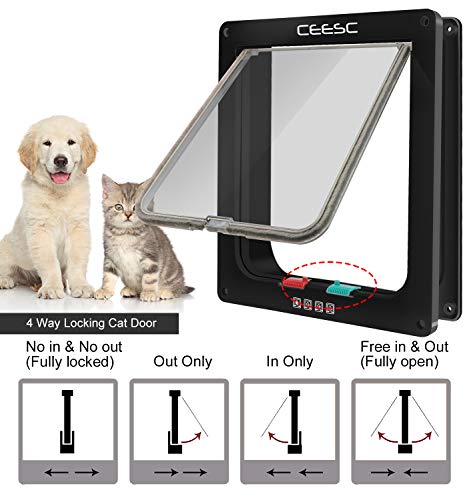 CEESC X-Large Cat Door for Interior/Exterior, Black, for Pets up to 25 lbs - color: Black, size: XL- Inner size: 7.9"(W) x 8.7"(H)