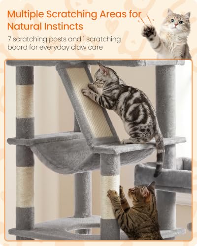 Feandrea Large Cat Tree, 74.1" Tall Sturdy Cat Tower for Indoor, Dove Gray - color: Dove Gray, size: 41.3"L x 17.7"W x 74.1"H