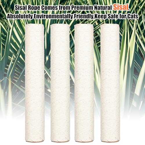 PowerKing Natural Sisal Replacement Scratching Post, 4 Pieces M8 Cat Scratch Post Refill Pole Parts for Refurbishment, White, Include Screws, White, 15.74''+15.74''+7.87''+7.87'' - color: White, size: 15.7''+15.7''+7.87''+7.87'' (2.67''Thick)