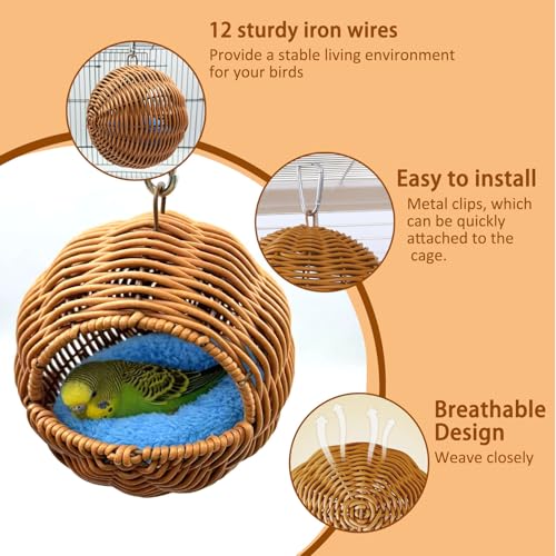 Rattan Bird Nest for Cage Hanging Parakeet Bed Hammock Hideout - style: Half-circular opening
