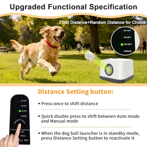 Automatic Dog Ball Launcher, Dual Auto-Manual Modes with Dog Barking Sound, Interactive Dog Fetch Toy, 3 Adjustable Distances, Dog Balls Thrower for Small & Medium Dogs, with 4 Durable ETPU Balls - color: White and Gray