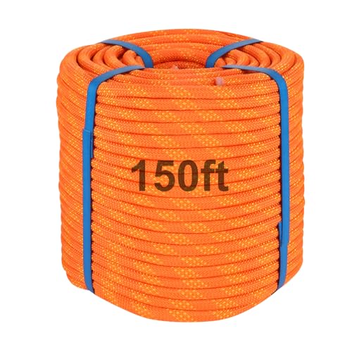 150ft 3/8 Inch Climbing Rope, Heavy Duty Arborist Rope(Orange) - size: 3/8in-150ft-Orange