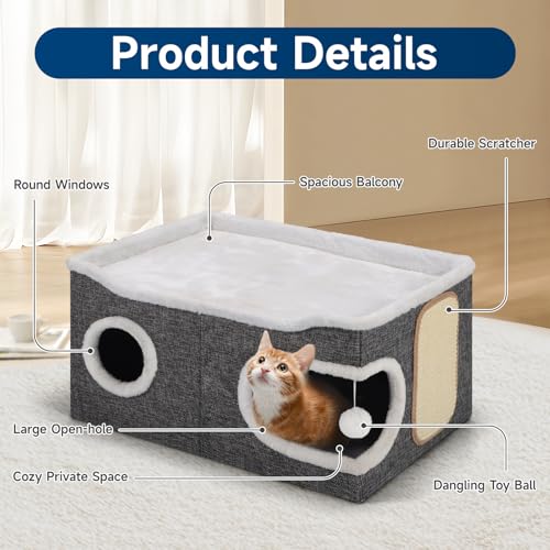 Shikha Extra Large Cat House Bed for Multi Cats with Scratch Pad Grey - color: Grey, size: Extra Large