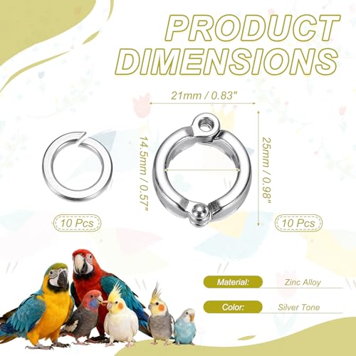 Bird Foot Rings 10Set 14.5mm/0.57" ID Metal Leg Ring Silver Tone - size: 14.5mm/0.57" ID