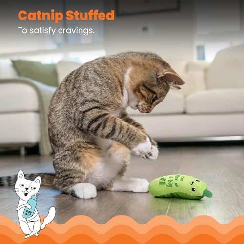 Catstages Crunchy Pickle Kicker Cat Toy – Plush Crinkle Toy with Catnip and Dental Mesh, 6.5" (Pack of 2)