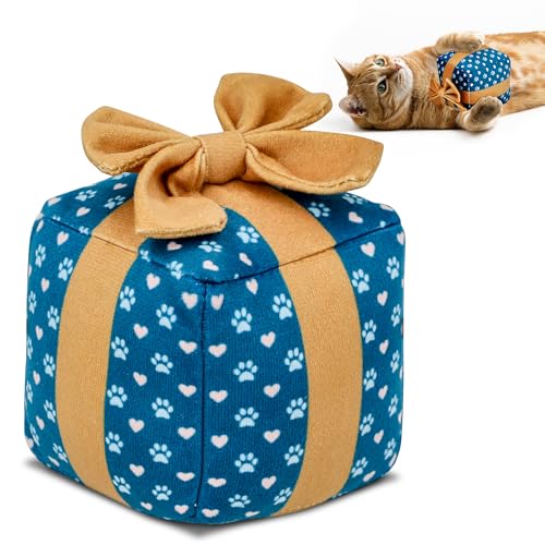 PUPROAR Gift Box Cat Birthday Toy, Plush Catnip & Crinkle Kitten Gift for Indoor Cats & Kittens