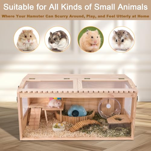 Wooden Hamster Cage,32"x16"x16"Large Hamster Cage,2 Washable Liners & 2 Adjustable Ventilation Window. Small Animal Cage for Dwarf Syrian Hamsters Degus Mice & Other Small Pets. - size: 32.0"L x 16.0"W x 16.0"H