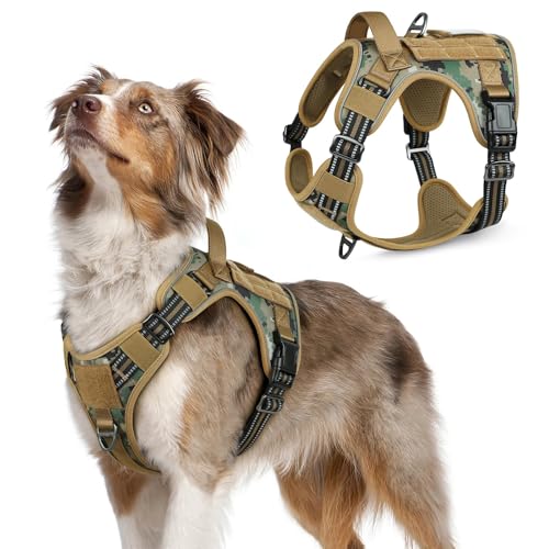rabbitgoo Tactical Dog Harness for Medium, No Pull Military Service Vest - color: Brown camo, size: Medium