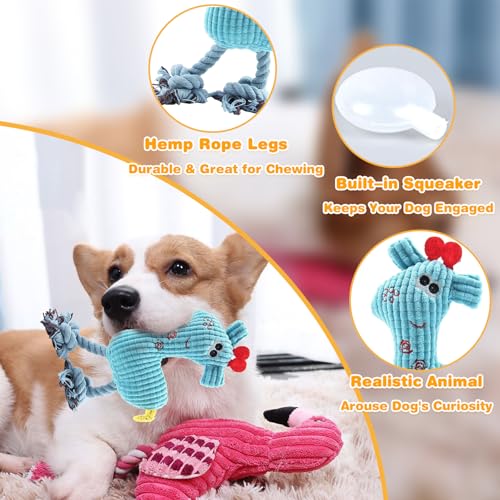 MRSOHRET 2 Pack Plush Dog Toys with Rope, Squeaky Dog Toys, Tug of War Dog Interactive Toy, Durable Dog Chew Toys for Large Dogs & Puppies