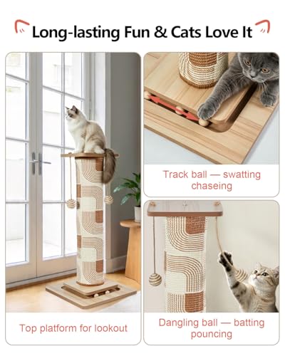 Odoland 31" Tall Large Cat Scratching Post with Replaceable Scratcher Pad - color: Geometry