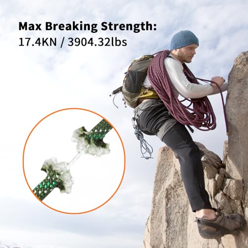 AOLEBA 8.5mm Static Climbing Rope, Outdoor Rock Climbing Ropes, Heavy Duty Rappelling Rope for Fire Rescue, Escape, 10M(32Ft) 20M(64Ft) 30M(96Ft) Ice Climbing Equipment & Parachute Accessories - color: Green, size: 96FT