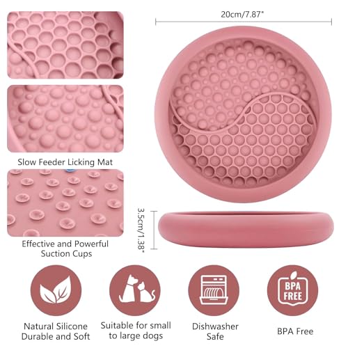 Dog Lick Bowl, Non-Slip Lick Mat Slow Feeder for Dogs & Cats - color: Pink, size: Large