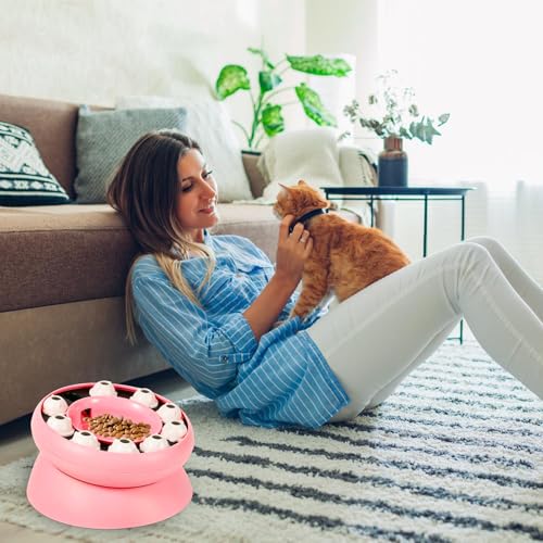 Cat Puzzle Feeder Slow Food Bowl – Interactive Slow Feeder Bowl for Indoor Cats, Treat Dispensing Enrichment Toy,Mental Stimulation and Boredom Relief (Pink) - color: Pink