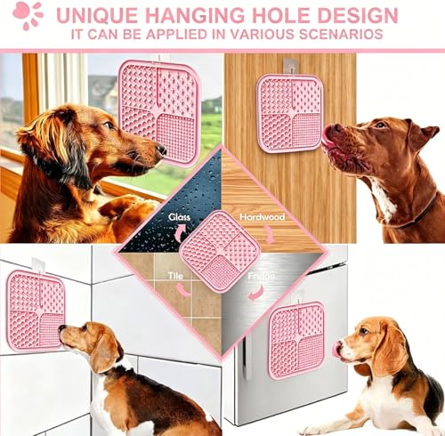 Licking Mat for Dogs & Cats with Suction Cups, 1 Pack Square Dog Slow Feeder Lick Pat for Anxiety Relief Boredom, Dog Toys to Keep Them Busy, Pets Bathing Training Grooming Mat 7.8 * 7.8 inches - color: 1Pack-Pink