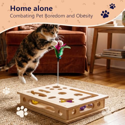 Wooden Cat Scratch Puzzle Enrichment Box,Interactive Cat Slow Feeder Maze Puzzle Toy,Durable Mental Stimulation Enrichment Toy.Relieve Boredom & Reduce Destructive Behaviors - style: Large 11.8×15.4IN