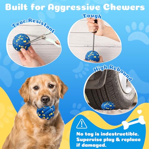 3 Pcs Teyva Dog Toys Balls Chew Fetch, Yarnball,Tennis,Round, Blue - color: Blue, size: Yarnball,Tennis,Round