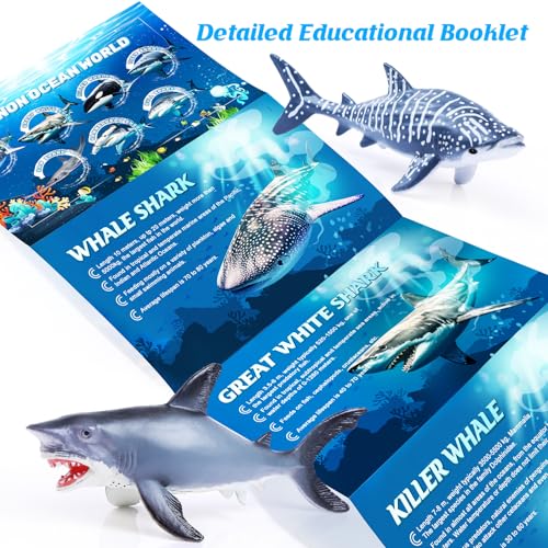 SIENON 11Pcs Assorted Shark Figures Ocean Animal Toys with Booklet - style: Ocean