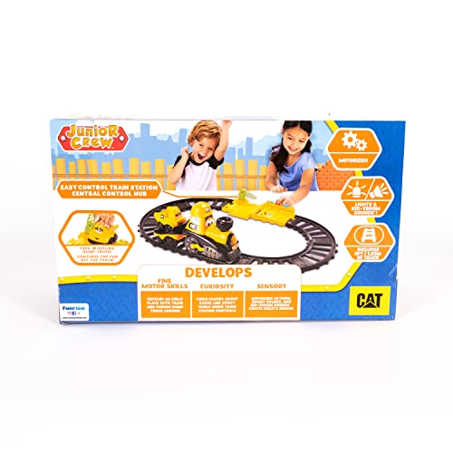 CAT Construction Toys, Power Track Friends Preschool Train Set, 8 Pieces of Easy-to-Assemble Track, Light & Sounds, Motorized Train & Car Carrier, Develops Fine Motor Skills - style: Construction Buddies Train Set