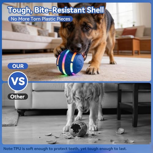 Interactive Dog Toys Ball - Smart Rolling Bouncing Ball with Colorful Lights, Chew Resistant Material, USB Rechargeable, 3 Play Modes Automatic Moving Ball for Small Medium Dogs