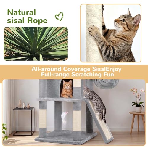 Globlazer 80in Heavy Duty Cat Tree for Large Cats, Multi-Level Cat Furniture Activity Center with 2 Condos, 2 Hammocks, 3 Perches & Sisal Scratching Posts, F80H,Light Gray - color: Light Gray, size: 80 Inch