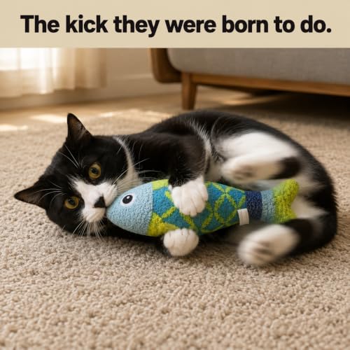 Refillable Catnip Toys for Cats, 9.5 in Crinkle Kicker Fish