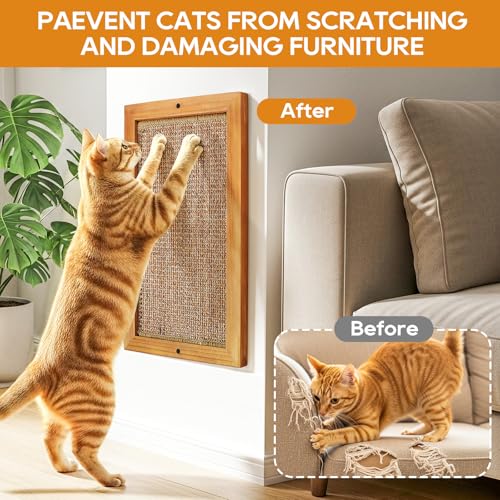 Cat Scratching Post - 2PCS Large, Wooden Sisal Cats Wall Scratcher, Floor or Wall Mounted Vertical Cat Scratch Pad for Indoor Cats Adults or Kittens, Cat Wall Furniture Protector - size: 2 PCS Large Brown