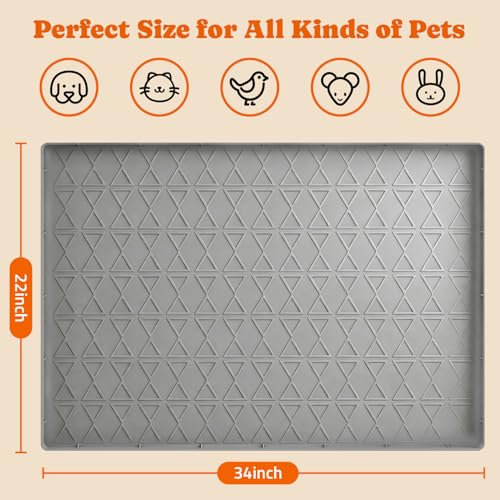 Pawtners 34" x 22" Waterproof Silicone Cat & Dog Food Mat with Raised Edge - color: Gray