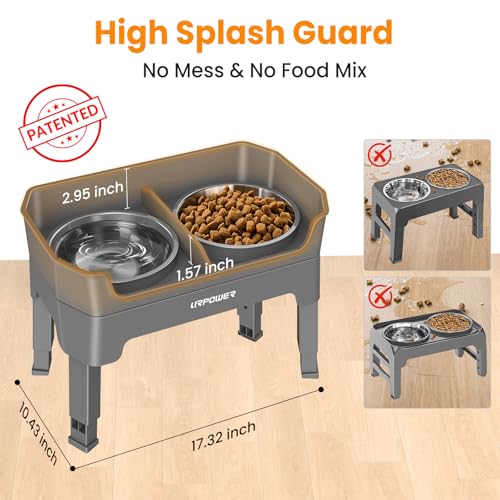 URPOWER Elevated Dog Bowls, 3-in-1 Double Deck Raised Dog Bowl Stand - color: Grey, size: Large