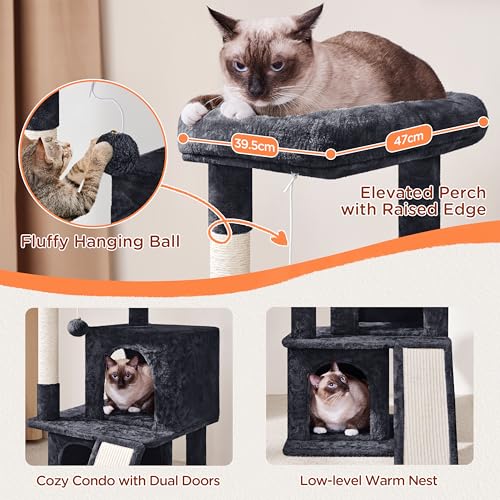 Yaheetech 36in Cat Tree Tower with Large Perch for Senior Kittens - color: Graphite Gray, size: 36in