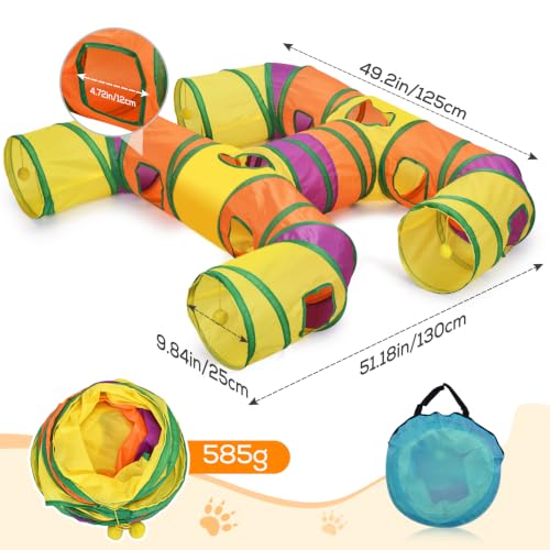Petizer H-4-Way Collapsible Cat Tunnels for Kittens Indoor Entertainment, Washable Cute Cat Tube Toys with Interactive Playing Balls,Tear-Resistant Pet Tube, Cats, Kitten, Kitty, Puppy, Rabbit