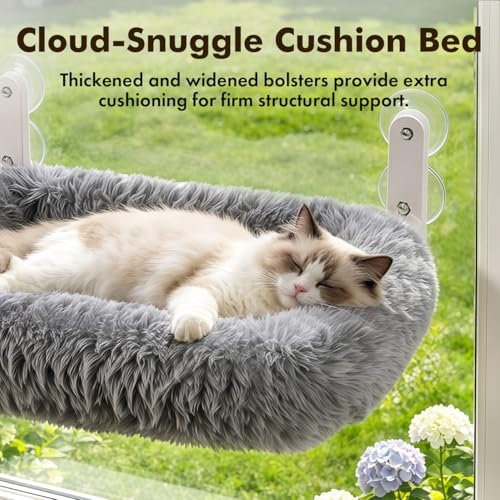 Zoratoo Foldable Cat Window Perch, Widened Cushion Cat Bed for Large Cats - color: Gray, size: 26.7''x18''
