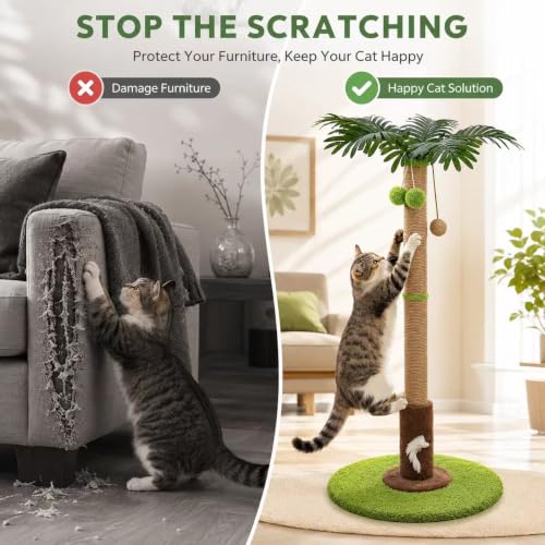 RPZ Cat Scratching Post, Sisal Scratcher with Toys for Indoor Cats