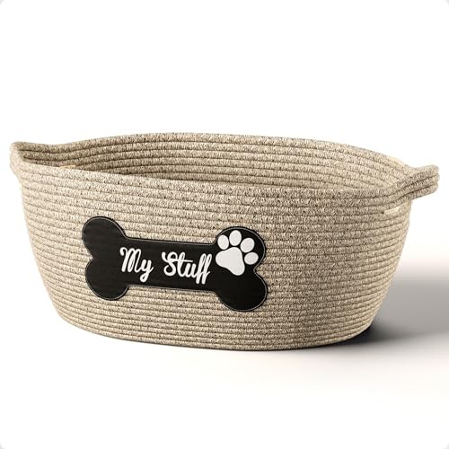 Dog Toy Basket, 100% Cotton Rope, Chew Proof, Sturdy Reinforced Handles