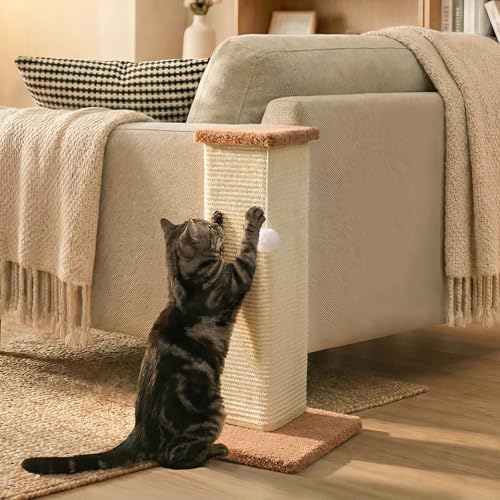 PETKARAY Couch Corner Cat Scratcher, 22.5" Sisal Scratching Post for Indoor Cats, Corner Wall Scratch Pad for Furniture Protection, Plush Base, Medium - size: Medium