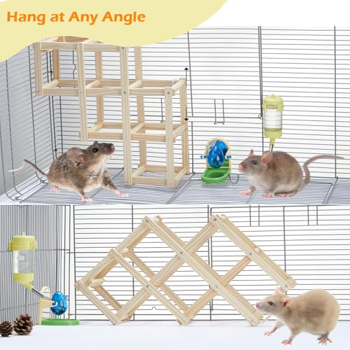 2Pcs Bird Foraging Toys Puzzle, Bird Slow Feeder Mats, Interactive Parrot Foraging Toys to Increase Feeding Time & Wooden Rat Climbing Toys, Natural Pet Rat Cage Accessories Climbing Ladder