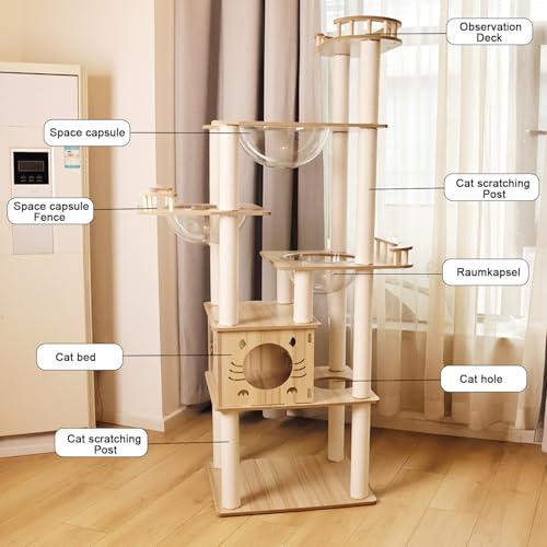 Yinanroa 73-Inch Cat Tower for Multiple Cats, Cat Tower for Large Cats, Slim, Stable, Freestanding, Popular,Prevents Cats from Falling, Space Saving, Wooden Cat Tree. 20lb (8782) - size: 8782