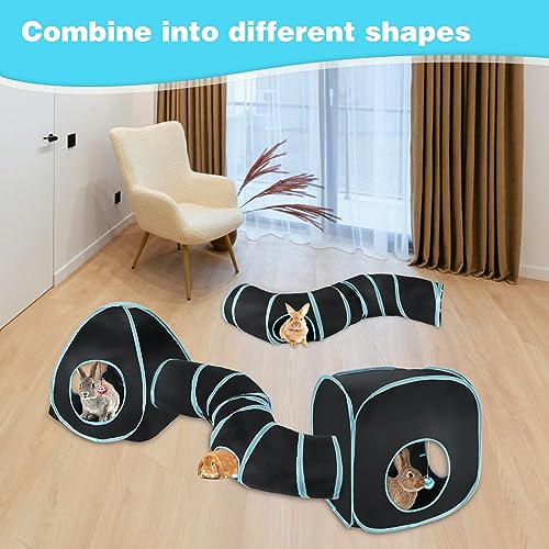 YUEPET Large Rabbit Tunnel, 3-in-1 Bunny Hideout, Guinea Pig Tunnel - color: Black Blue