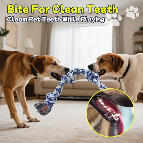 Rocfish [4 Pack] Dog Rope Toys for Aggressive Chewers, Nearly Indestructible Tug of War Toys for Large & Medium Dogs, 100% Cotton, Teeth Cleaning Chew Rope, Heavy Duty Tug of War Dog Toy for Boredom - size: 4 Pack - Dog Rope