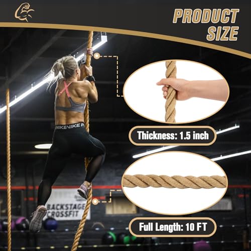 Gym Climbing Rope for Adults, Indoor Outdoor Training Ropes, 1.5" x 10ft