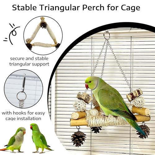 Bird Swing for Cage with Chew Toys, 3 Stable Sisal-Wrapped Perches(L) - size: L