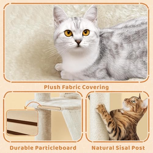 Topeakmart 57 inches Multi-Level Cat Tree Cat Condo with Scratching Posts Kittens Activity Tower Pet Play House Furniture - color: Beige
