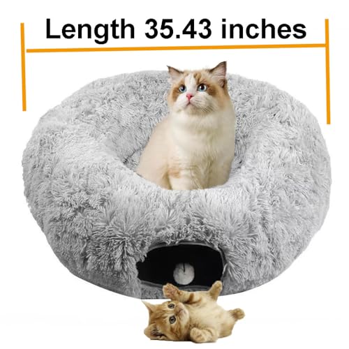 Cat Bed Tunnel Tube Toy Grey Plush - color: Grey Plush O